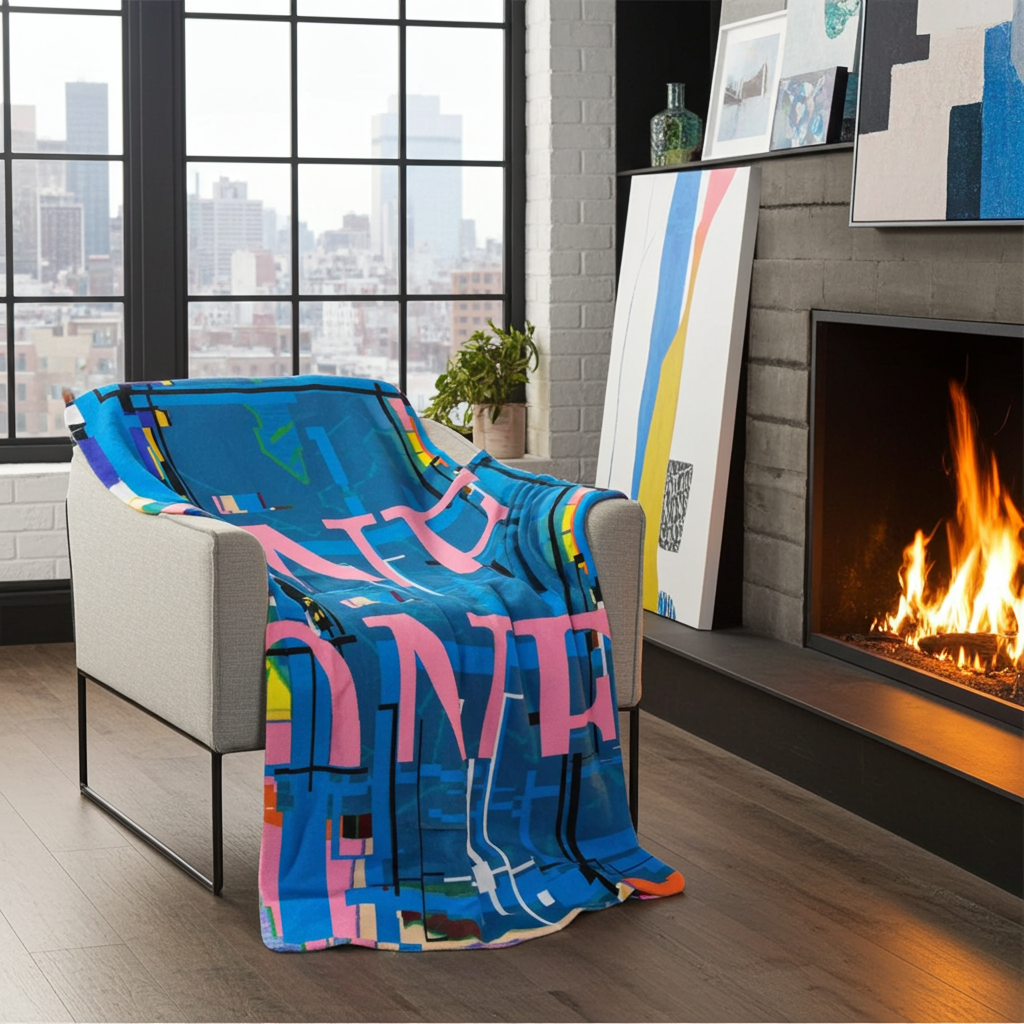 Abstract Blue AIonIS 'ONE' Sherpa Fleece Blanket – Cozy Modern Accent Throw